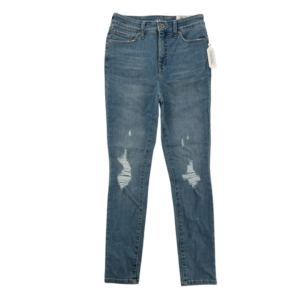 Style & Co Skinny Ankle Jeans Womens 2P Blue Distressed Stretch Petite NWT‎